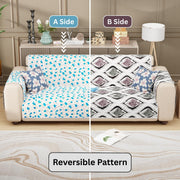 Lukzer Quilted Reversible Sofa Cover Mat with Arms | Polyester Blend 350 GSM Full Coverage & Back Belt for Stability | Washable Furniture Protector.