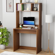 Lukzer Engineered Wood Study Desk with Built-in Bookshelf – ST-006 (White, Oak Brown)