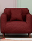 Jacquard Sofa Cover (Pastel Deep Maroon Abstract Design)