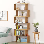 Lukzer 6-Layer S-Shaped Ladder Engineered Wood Open Bookshelf Rack (MR-002, Light Oak)