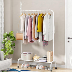 Lukzer Metal Garment Rack with Wheels & 1 Bottom Storage Shelf (MGR-005/White)