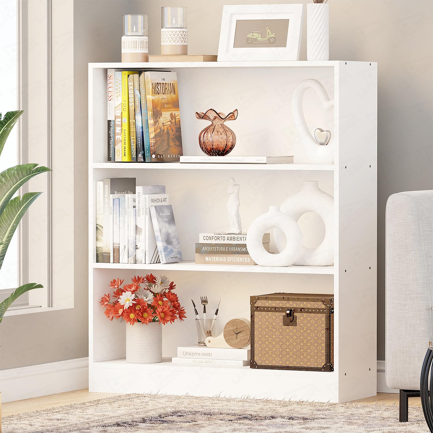 Lukzer 3‑Tier Engineered Wood Multipurpose Open Storage Organizer (MR‑014/White)