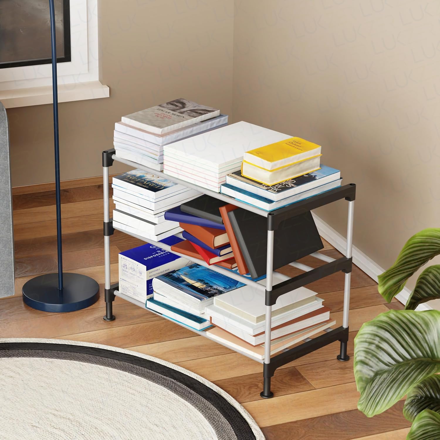 Lukzer Easy DIY Metal & Plastic Bookshelf/Storage Organizer – Black & Silver (3/4/5/6 Layers)
