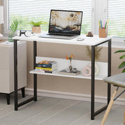 Lukzer Engineered Wood Office & Study Table with Open Bookshelf & Storage Organiser (MST-005/White)