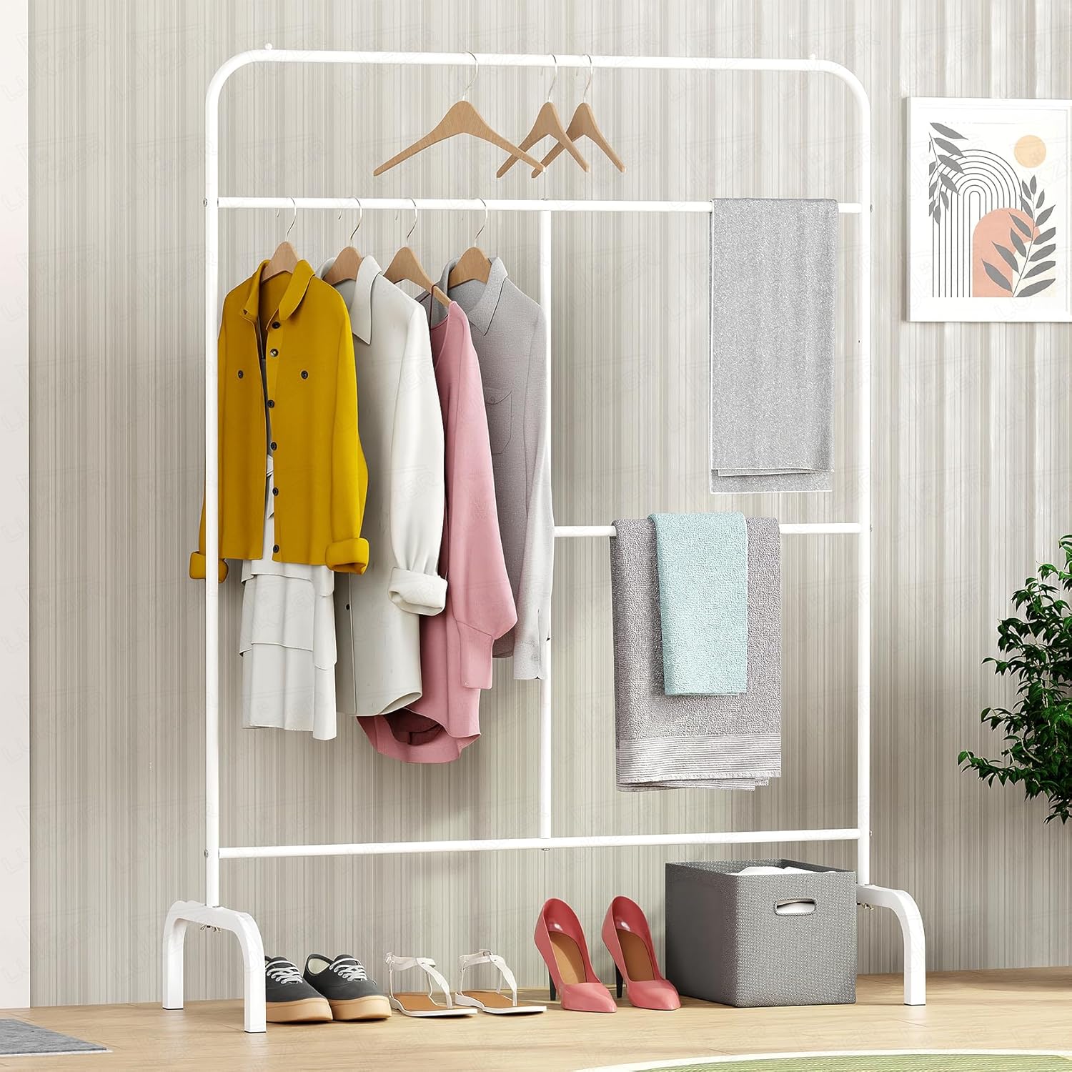 Lukzer Metal Garment Stand with Multi-Level Hanging Bars (MGS-005/White)
