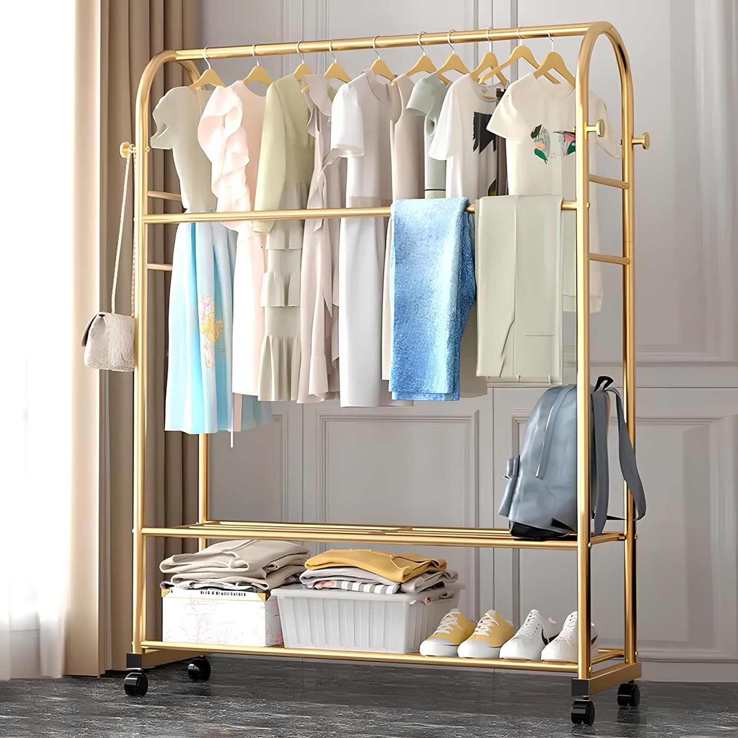Lukzer Multifunctional Metal Garment Rack – A-Shape, 35x120x168cm (Gold/Black/White)