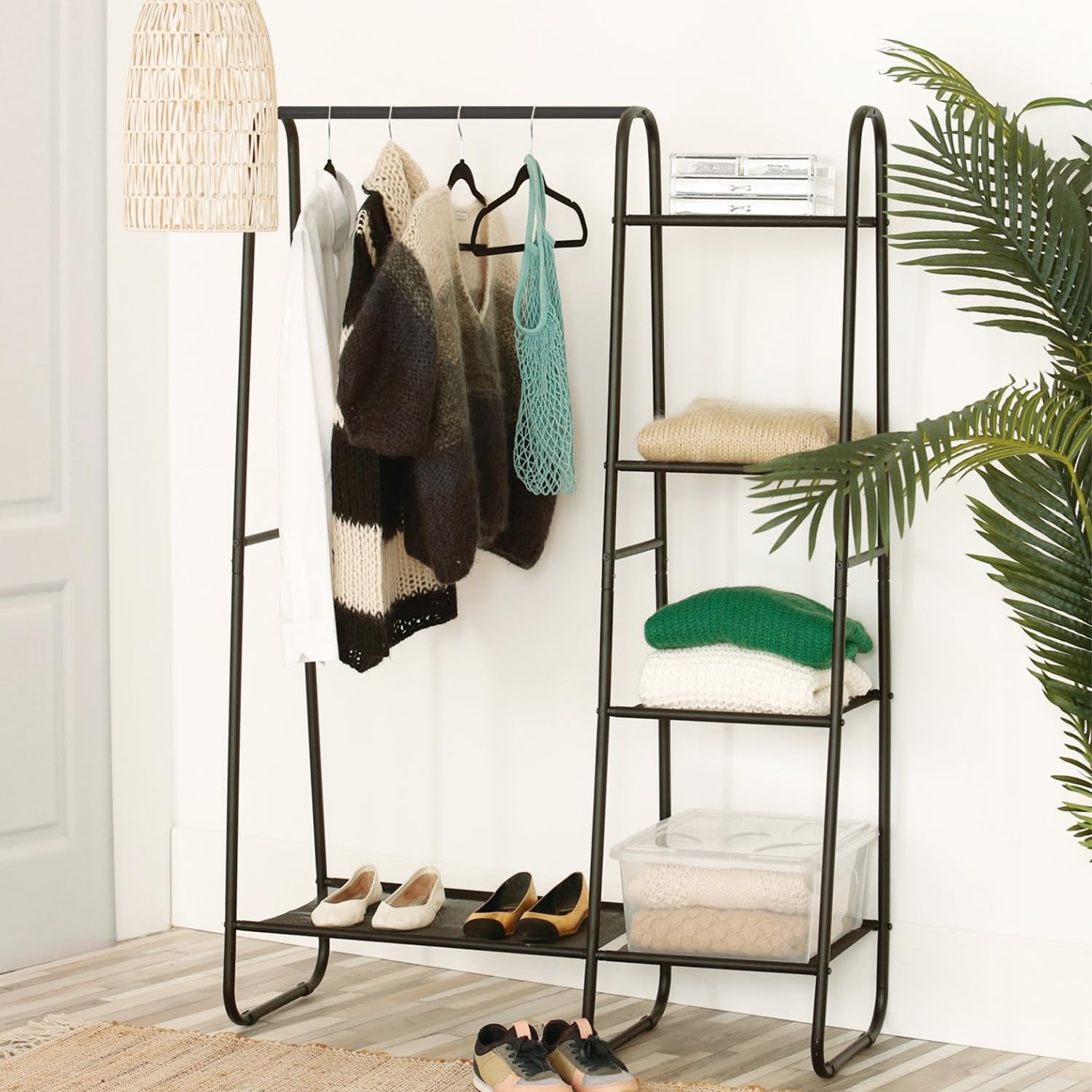 Metal Clothes Rack - Multi-Purpose Portable Garment Organizer Stand 5+1 Layer Rail with Storage Rack (A-Style/150x100x39.5cm)
