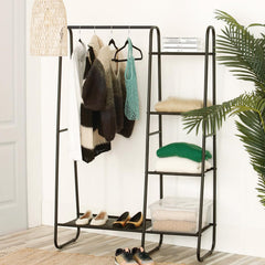 Metal Clothes Rack - Multi-Purpose Portable Garment Organizer Stand 5+1 Layer Rail with Storage Rack (A-Style/150x100x39.5cm)
