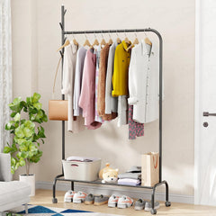 Lukzer Metal Garment Rack with Wheels & 1 Bottom Storage Shelf (MGR-005/Black)