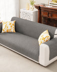 Lukzer Quilted Velvet Sofa Mat | 200 GSM Soft Washable & Removable Couch Protector | Anti-Slip Elastic Strap Cover for Living Room, Pet & Spill Protection