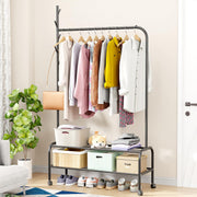 Lukzer Metal Garment Rack with Wheels & Double Bottom Storage Shelves (MGR-006/Black)