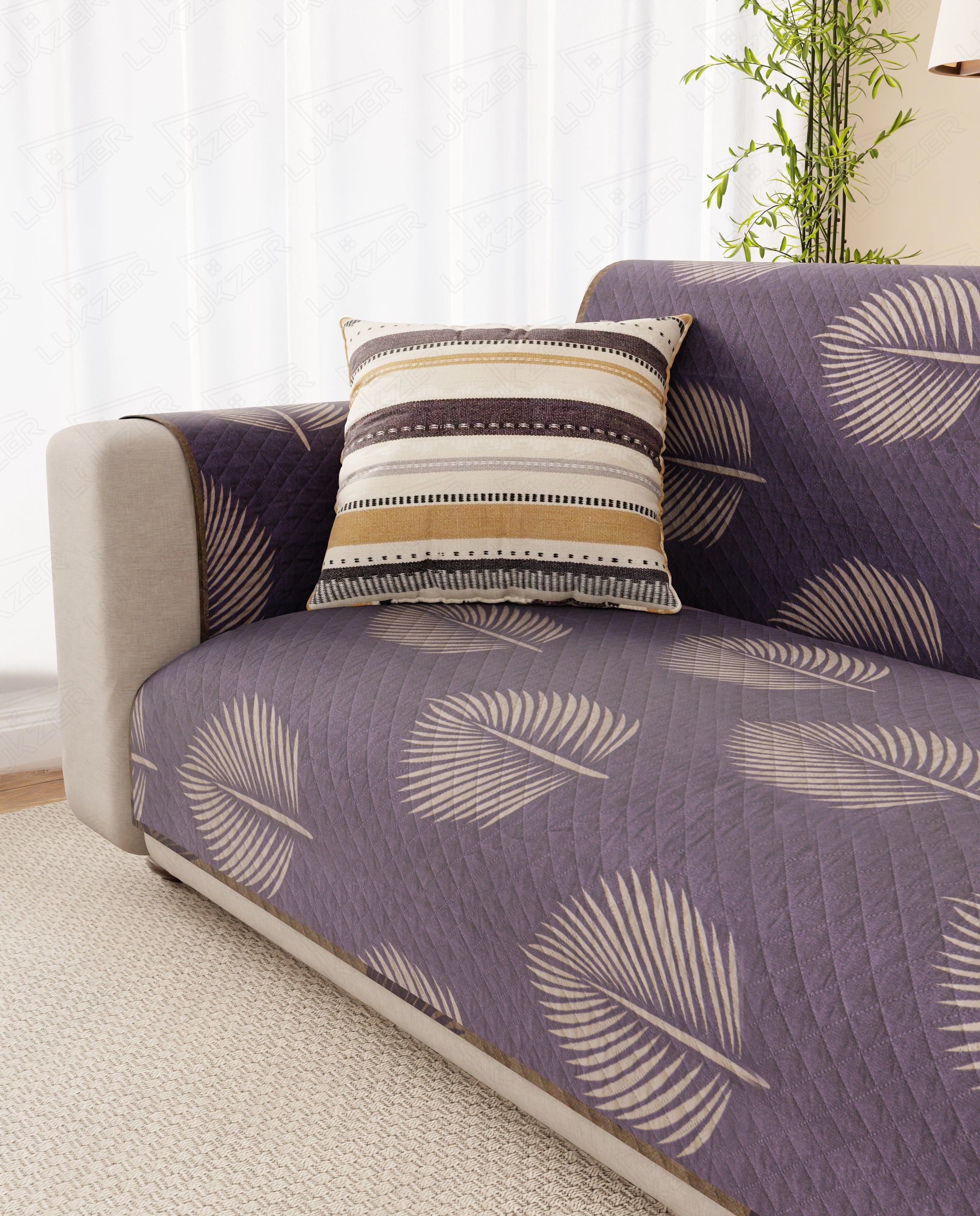 Lukzer Reversible Quilted Sofa Mat with Arms Sapphire Bloom (SC-182-01/A)