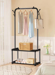 Lukzer Metal Garment Stand with 2 & 3 Bottom Shelves – Durable Clothing Organizer (Black/White)