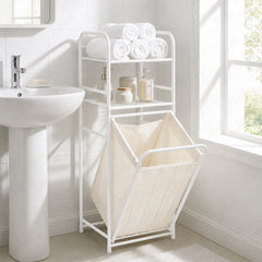 Lukzer Laundry Basket with 2-Tier Metal Storage Shelves & Detachable Fabric Hamper (White)