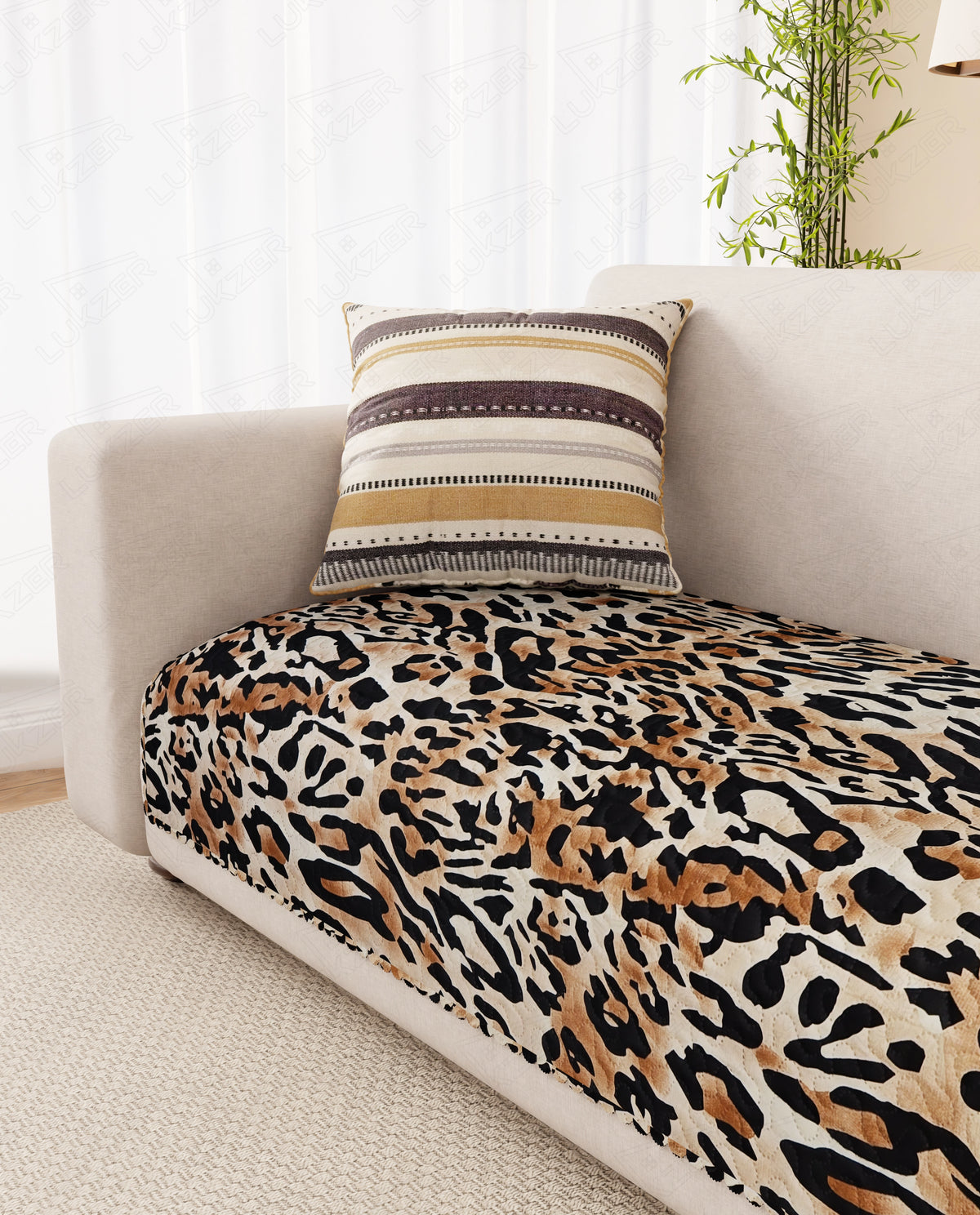 Lukzer Quilted Reversible Leopard Print Sofa Mat with WaveEdge Ultrasonic Cut (ONLY SEAT COVER) - SC-220-01WE