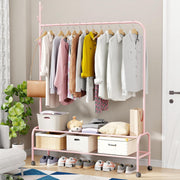 Lukzer Single Pole Portable Metal Garment Rack with 2 Bottom Shelves (MGR-008/Pink)