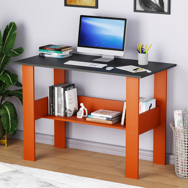 Lukzer Modern Computer Desk with Bookshelf Study Table Made with Engineered Wood (ST-005/Lavamist)