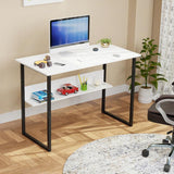 Lukzer STM-004 Sturdy Computer Desk – Metal Frame, Engineered Wood Top (White/Oak Brown, Black/White)