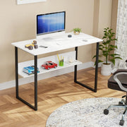 Lukzer STM-004 Sturdy Computer Desk – Metal Frame, Engineered Wood Top (White/Oak Brown, Black/White)