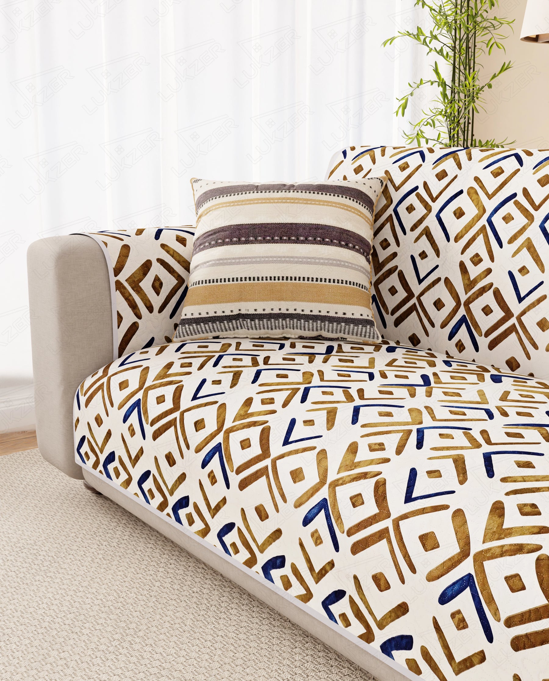 Lukzer Reversible Quilted Sofa Mat with Arms Terra Bloom (SC-205-01)
