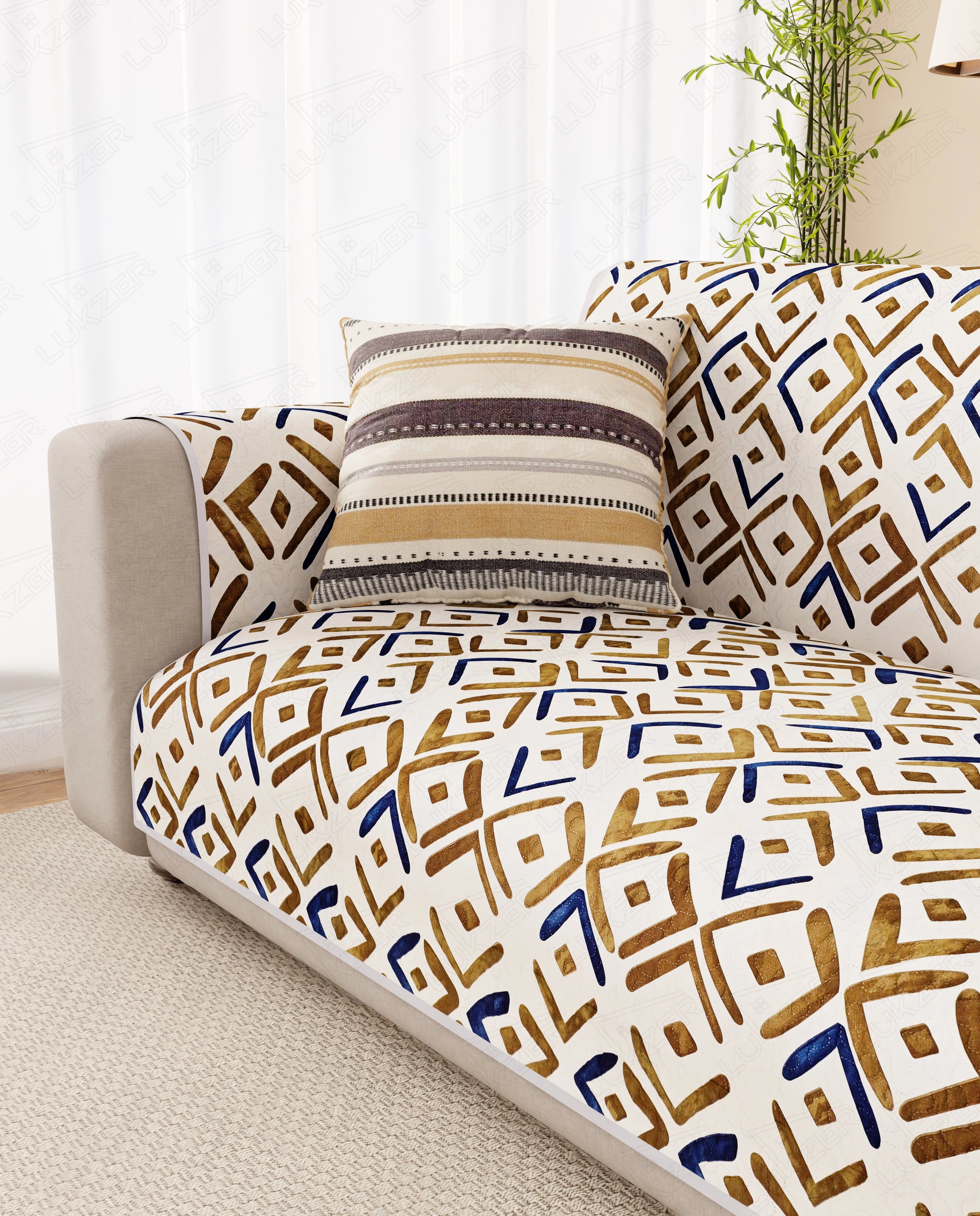 Lukzer Reversible Quilted Sofa Mat with Arms Terra Bloom (SC-205-01)
