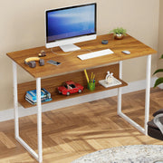 Lukzer Engineered Wood Office & Study Table with Open Bookshelf & Organiser (MST-005/Oak Brown)