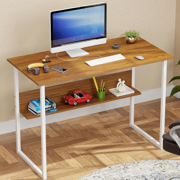 Lukzer Engineered Wood Office & Study Table with Open Bookshelf & Organiser (MST-005/Oak Brown)