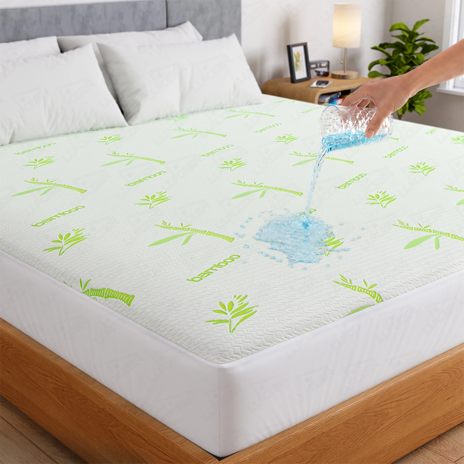 Lukzer 100% Waterproof Natural Bamboo Mattress Protector/Mattress Cover / Queen Size - (75" x 60" Inches) - (6.3 x 5 ft)