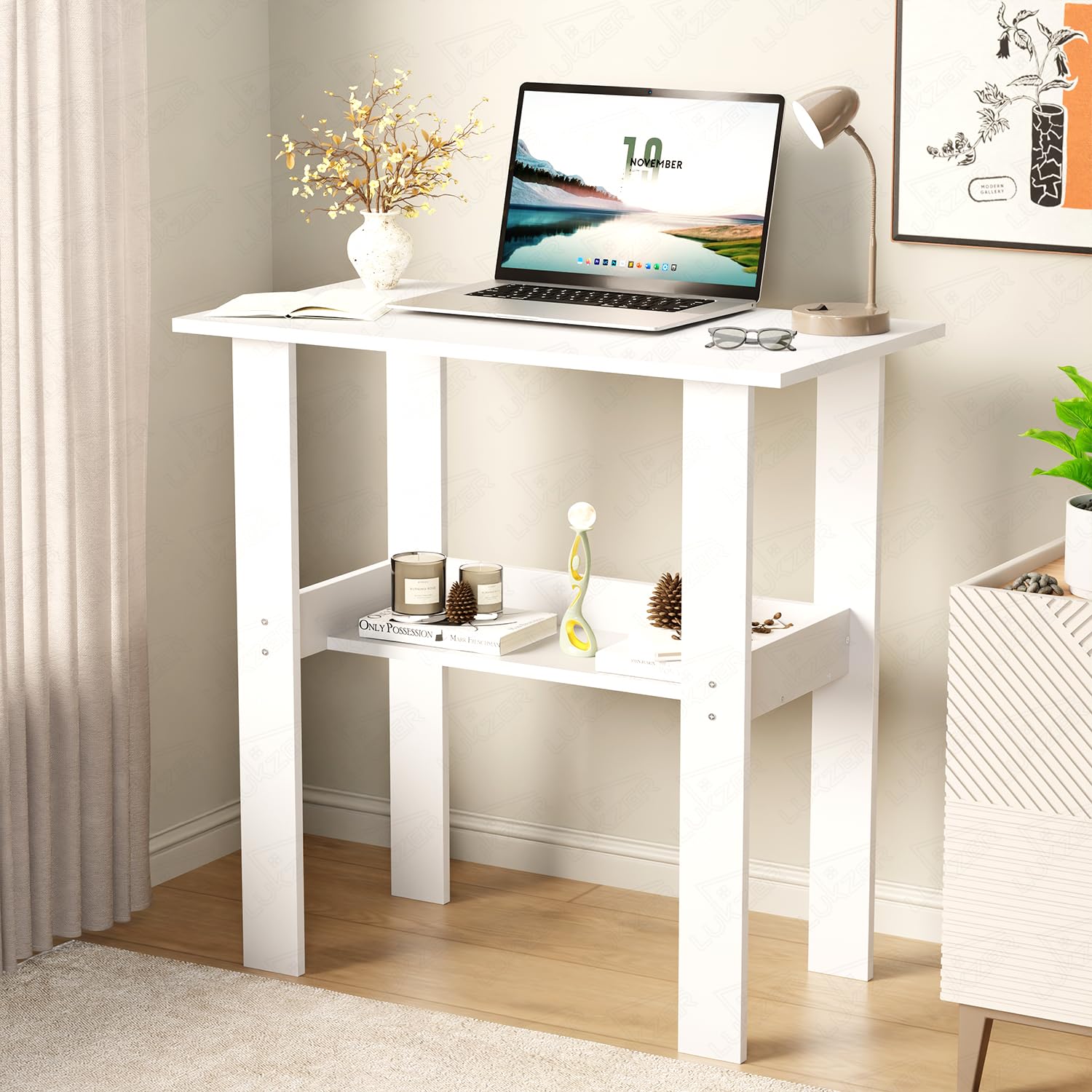 Lukzer Engineered Wood Kids Study Table with Open Shelf (ST-004S/White)