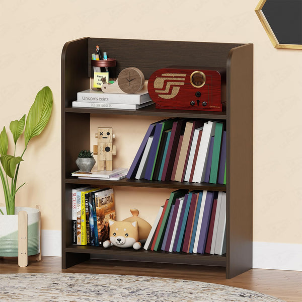 Lukzer 3‑Layer Rounded Edges Engineered Wood Open Rack Cabinet Bookshelf (MR‑016/Wenge)