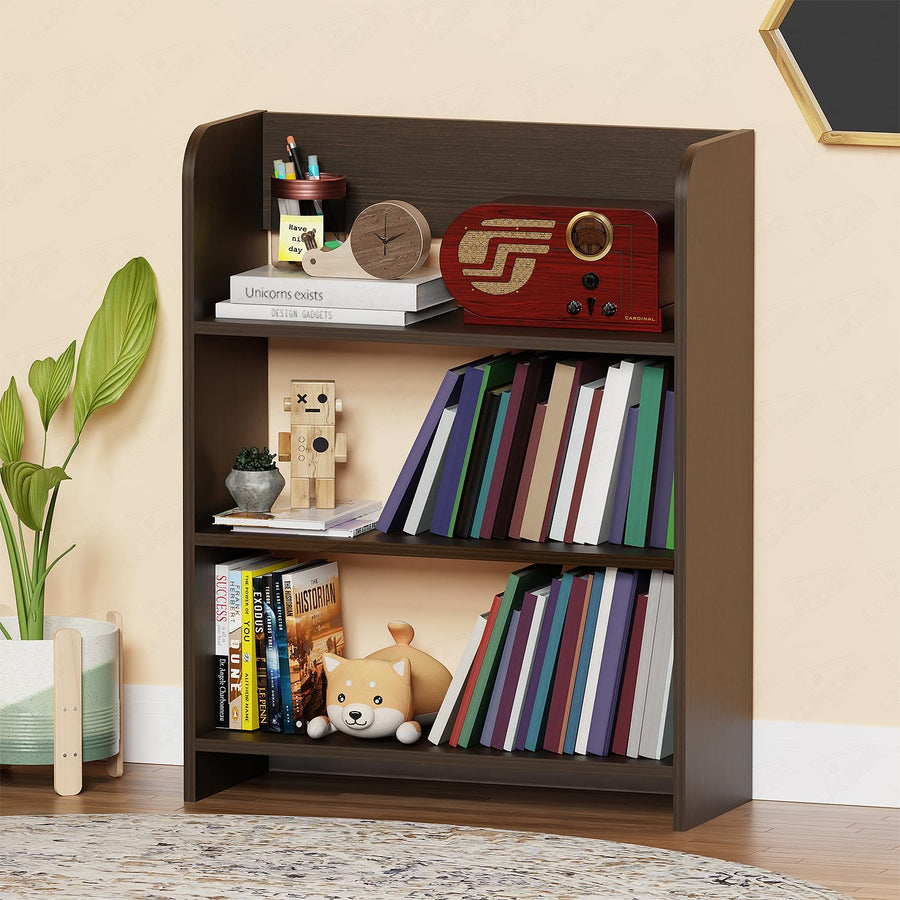 Lukzer 3‑Layer Rounded Edges Engineered Wood Open Rack Cabinet Bookshelf (MR‑016/Wenge)