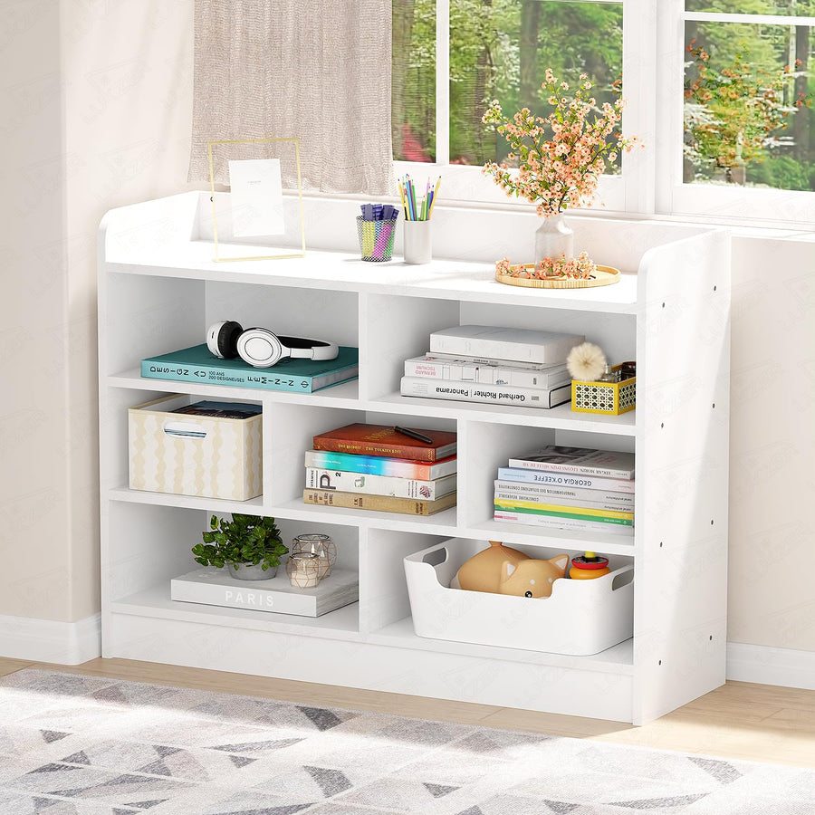 Lukzer Multipurpose 7-Section Storage Rack with 4 Shelves Bookcase Unit (MR-008/White)