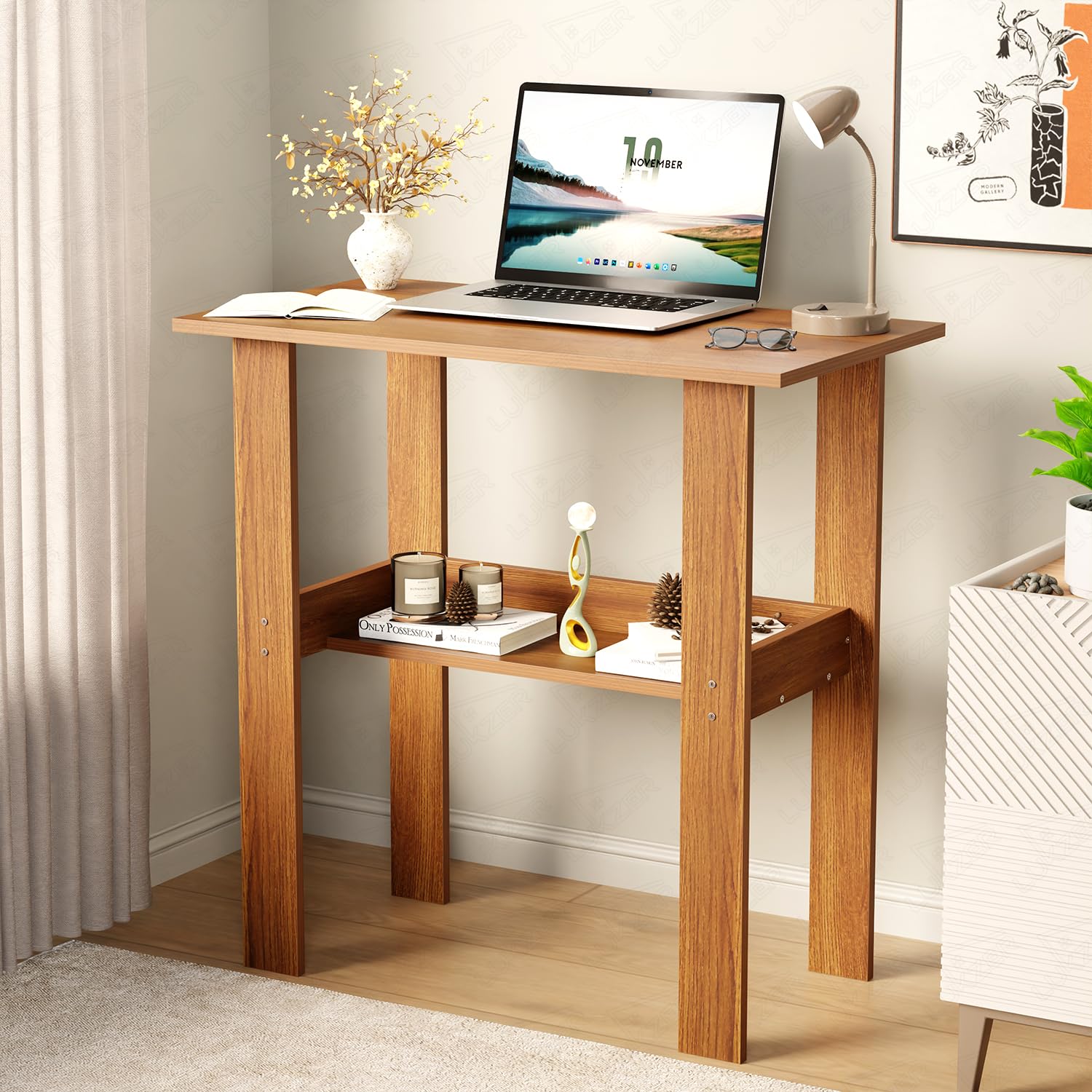 Lukzer Engineered Wood Kids Study Table with Open Shelf (ST-004S/Oak Brown)