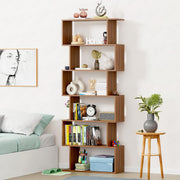 Lukzer 6-Layer S-Shaped Ladder Engineered Wood Open Bookshelf Rack (MR-002, Oak Brown)