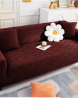 Jacquard Sofa Cover (Pastel Deep Maroon Leaf Trail)