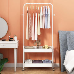 Lukzer 2-in-1 Portable Garment Rack with Wheels & 2-Tier Metal Baskets (Black/White, 32x66x156cm)