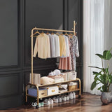 Lukzer 2-Bottom Shelf Garment Stand – Single Pole, (MGR-008) 110cm (Gold/Black/White/Deep Sea/Pink/Grey)