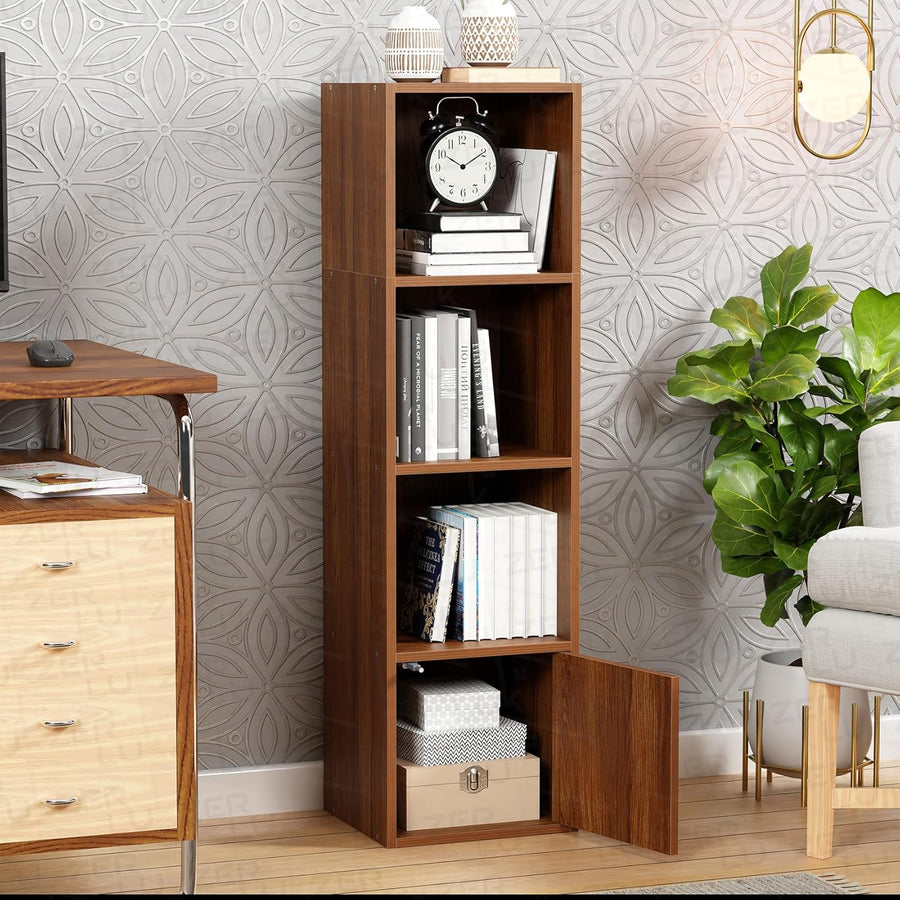 Lukzer 4 Layer Engineered Wood Storage Cabinet with Open Display Rack (MR-023/Oak Brown)