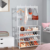Lukzer Space-Saving Metal Garment Stand with 8 Hangers & 5-Tier Storage – Black/White (170x80x26cm)