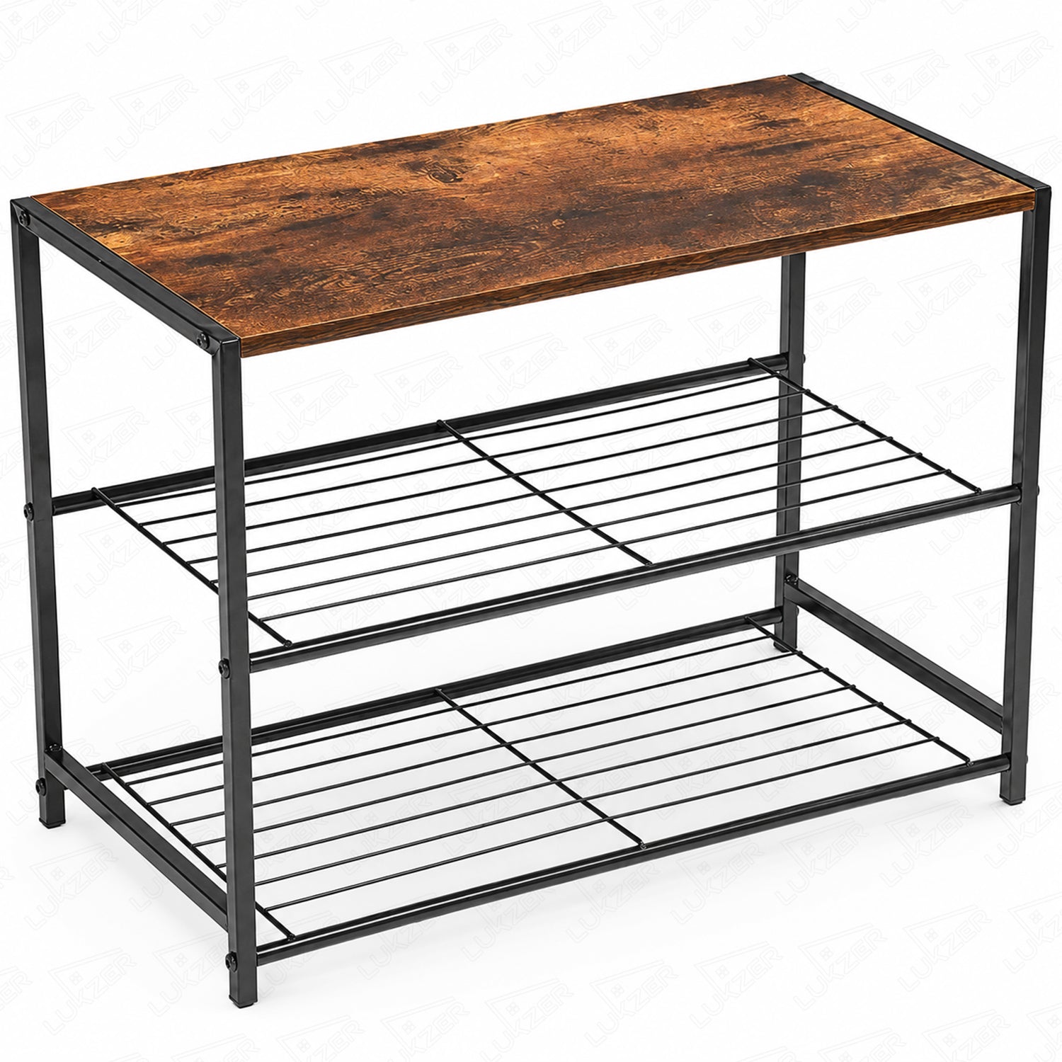 Lukzer 3-Tier Shoe Rack with Wooden Shelf & Metal Shoe Organizer