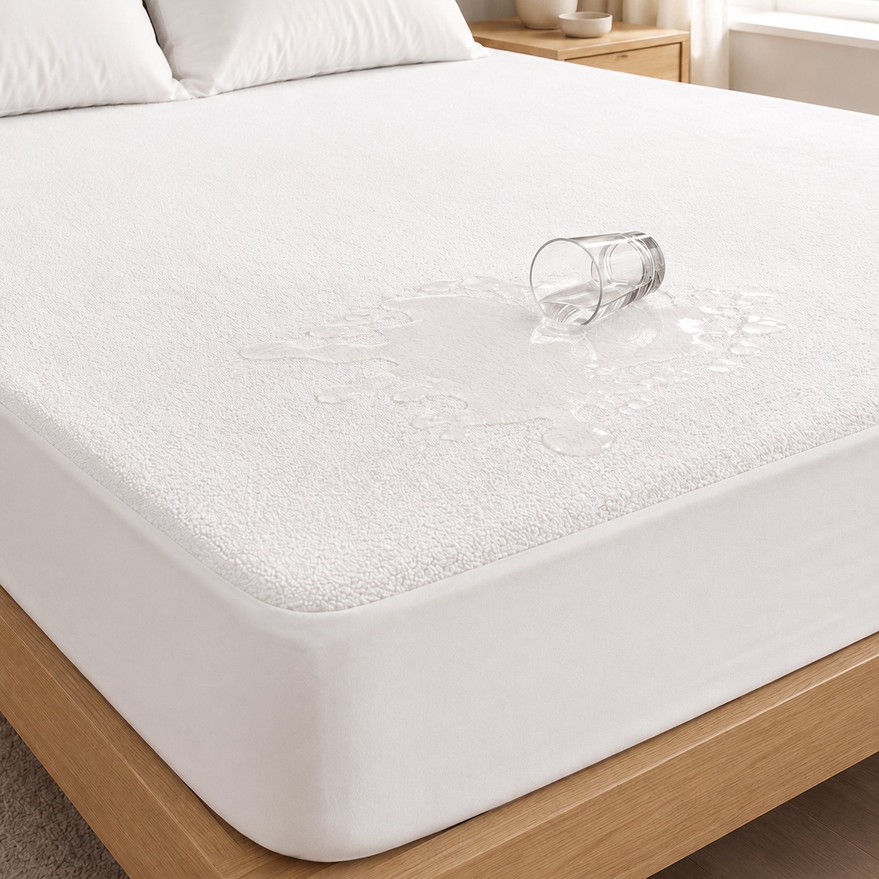 Lukzer Terry Cotton Waterproof Mattress Protector  White (MTP-WH-001)