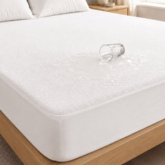 Lukzer Terry Cotton Waterproof Mattress Protector  White (MTP-WH-001)