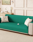 Lukzer Polyester Blend Quilted Sofa Cover Mat (350 GSM)| Full Coverage with Arms & Back Belt | Machine Washable Sofa Runner with Storage Side Pocket