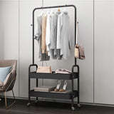 Lukzer 2-in-1 Portable Garment Rack with Wheels & 2-Tier Metal Baskets (Black/White, 32x66x156cm)