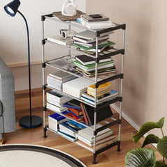 Lukzer Easy DIY Metal & Plastic Bookshelf/Storage Organizer – Black & Silver (3/4/5/6 Layers)