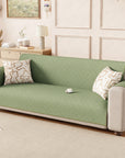 Lukzer Polyester Blend Quilted Sofa Cover Mat (350 GSM)| Full Coverage with Arms & Back Belt | Machine Washable Sofa Runner with Storage Side Pocket