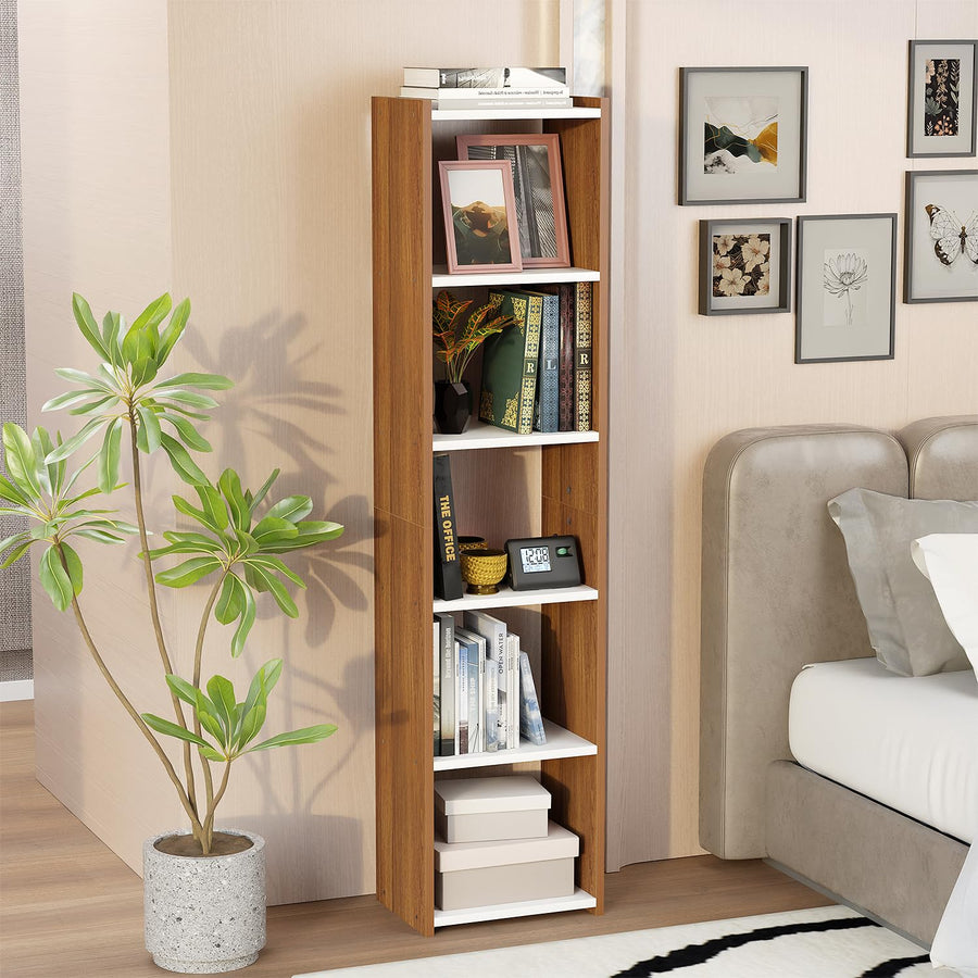 Lukzer Dual Tone Engineered Wood 5-Layer Bookshelf Easy to Assemble (MR-013/White & Oak Brown)