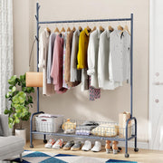 Lukzer Metal Single Rod Clothes Hanging Stand with Bottom Shelf & Lockable Wheels (MGR-003/Deep Sea)