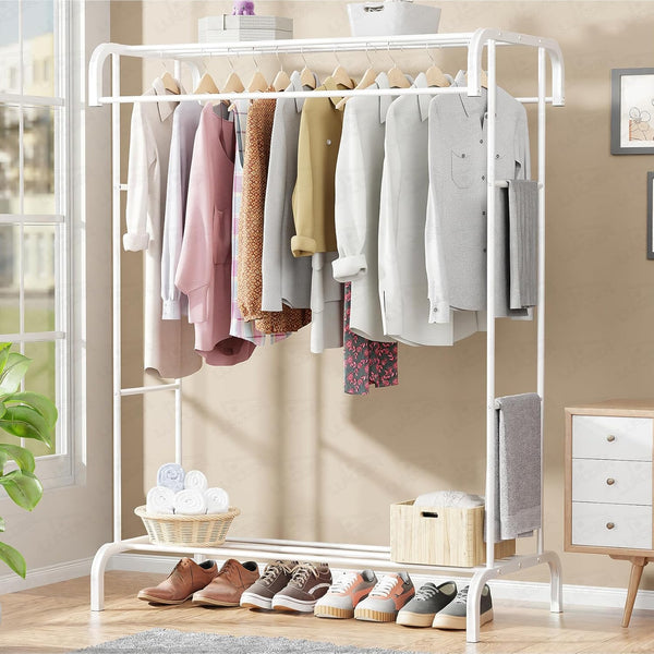 Lukzer Multifunctional Metal Garment Stand with Bottom Shelf (MGS-004/White)