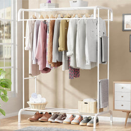 Lukzer Multifunctional Metal Garment Stand with Bottom Shelf (MGS-004/White)